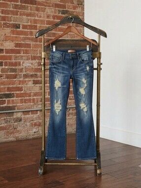 Machine Women's Distressed Dark Blue Boot Cut Jeans Size 5